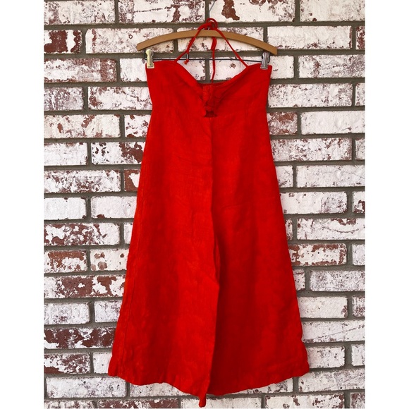 🦞3/$30🦞 Elevenses | Anthro Bright Orange Tropical Embroidered Petite Jumpsuit - Picture 2 of 10